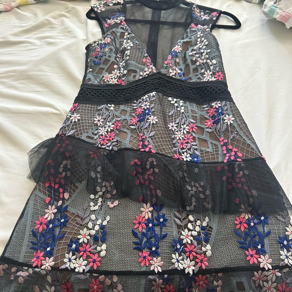 Self-Portrait Black and Pink Floral Midi Dress